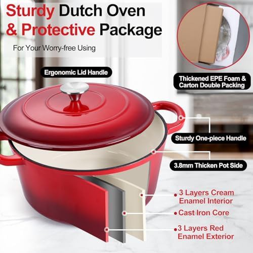 Red enameled cast iron 5 quart pot — photo 3