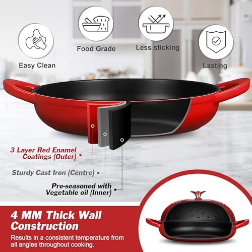 Red shallow enameled bread baking pot — photo 4