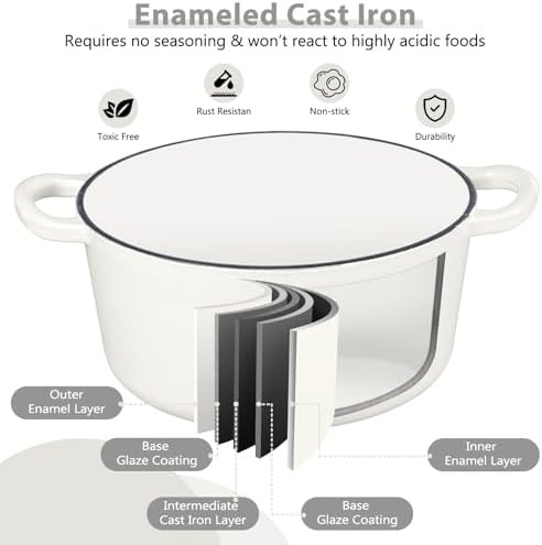 White enameled cast iron six quart pot — photo 3