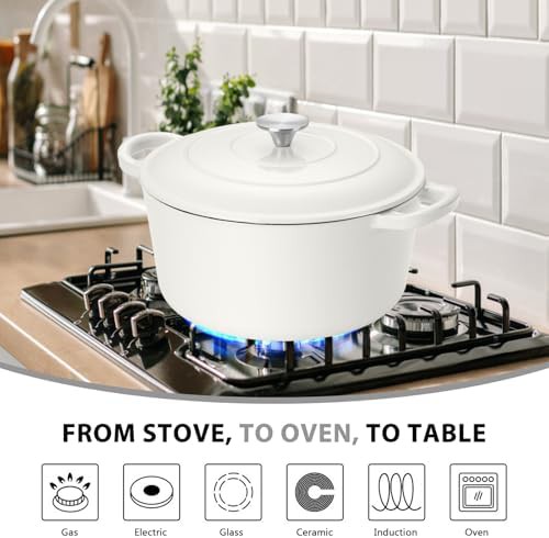 White enameled cast iron six quart pot — photo 4