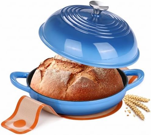 Blue round sourdough bread baking pot