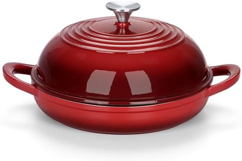 Red artisan bread baker with dome lid
