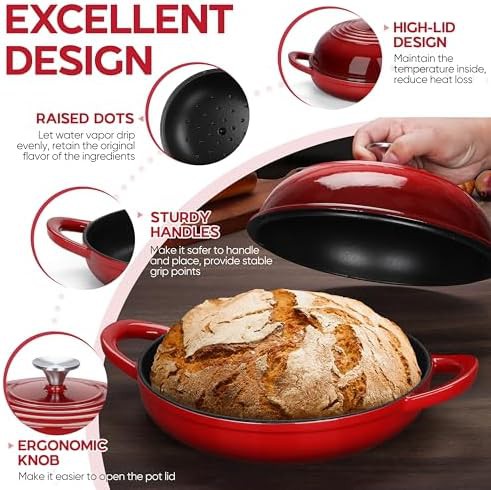 Red artisan bread baker with dome lid — photo 5