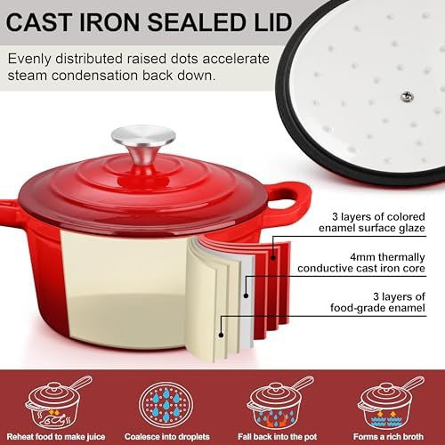 Two quart red enamel saucepan pot — photo 3