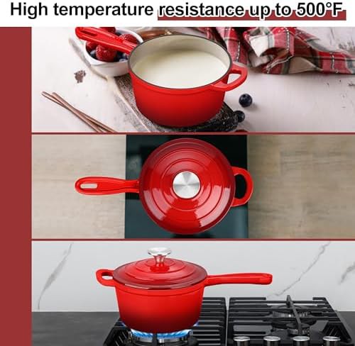 Two quart red enamel saucepan pot — photo 4