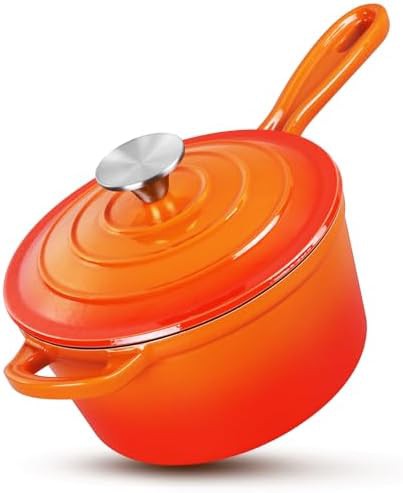 Mini orange enameled iron saucepan