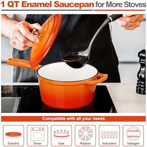 Mini orange enameled iron saucepan — photo 3