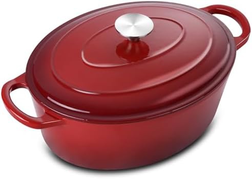 Red oval enameled cast iron oven