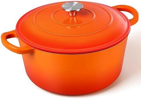 Orange enameled cast iron 6 quart pot