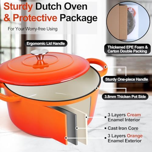 Orange enameled cast iron 6 quart pot — photo 3