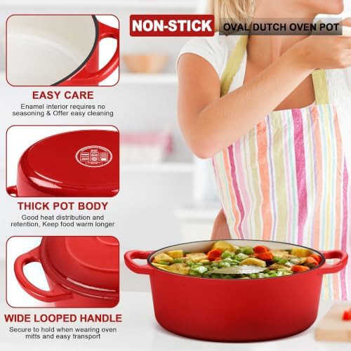 Red oval enameled cast iron seven quart — photo 3