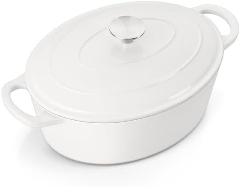 White oval enameled seven quart pot
