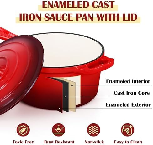 Red mini one quart enameled saucepan — photo 3