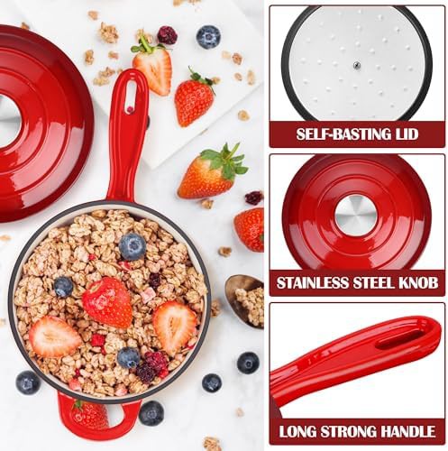 Red mini one quart enameled saucepan — photo 4