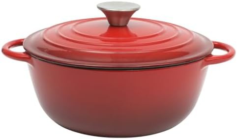 Gradient red enameled cast iron round pot