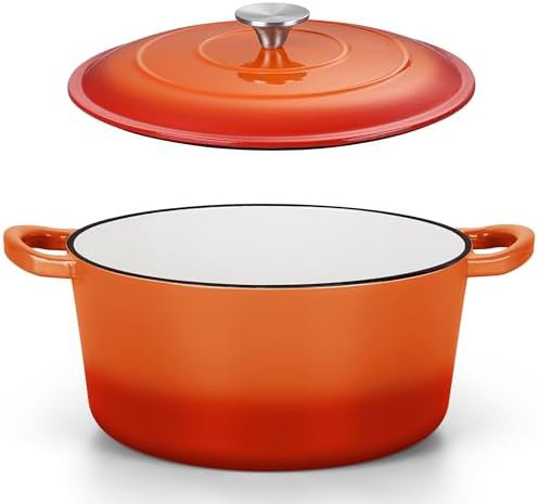 Six quart orange enameled round pot