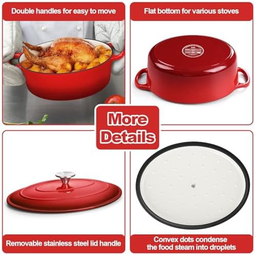 Five quart red enameled oval pot — photo 4