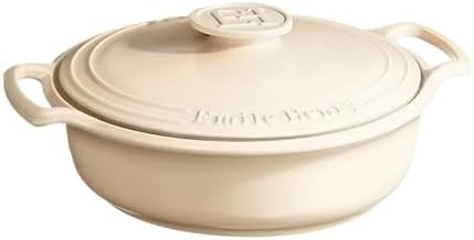 Creme ceramic braiser for slow cooking