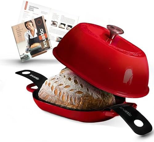 Red oval sourdough bread baking pot