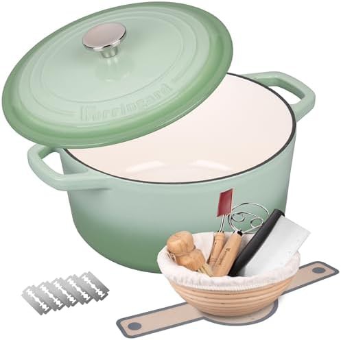 Enameled cast iron bread oven 6 qt green