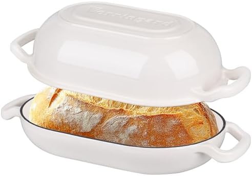 White enameled cast iron loaf bread pan