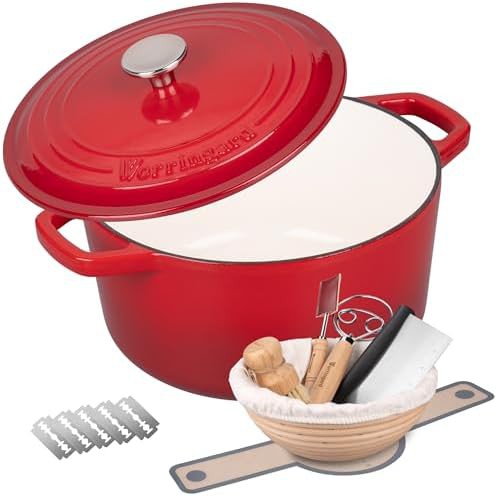 Enameled cast iron 6 quart red bread oven