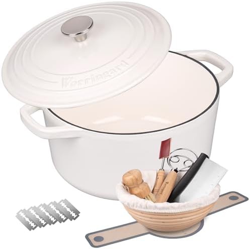 White enameled round bread oven with baking kit