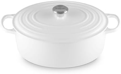 White self basting enameled cast iron oval oven