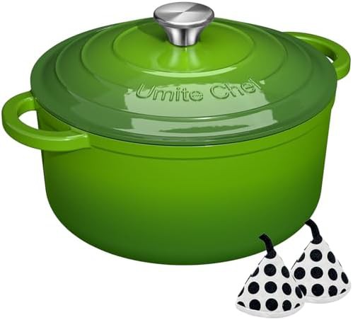 Green enameled five quart heavy duty pot