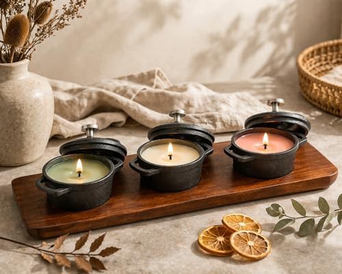Mini cast iron cocottes with wooden tray — photo 4