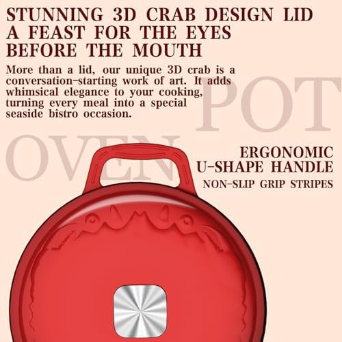 Red enameled Dutch oven with crab lid — photo 2