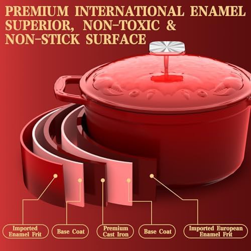 Red enameled Dutch oven with crab lid — photo 4