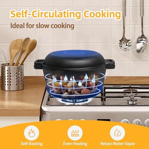 Aollewoiti 5 qt cast iron dutch oven with skillet lid — photo 5