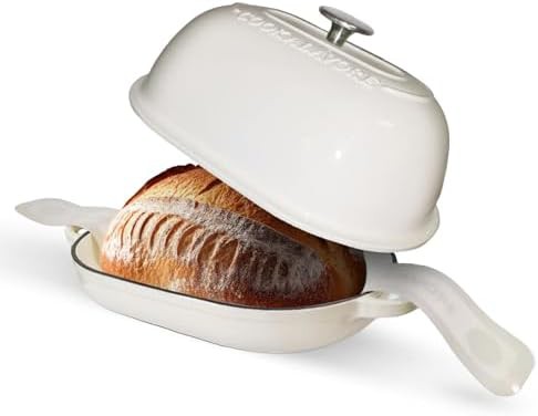 White enameled cast iron loaf baker