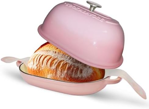 Pink enameled oval bread baking oven