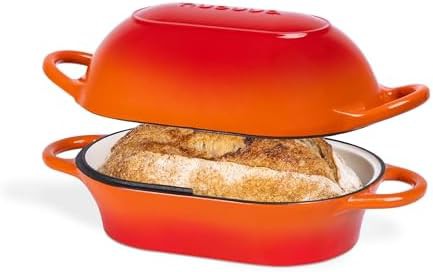 Orange rectangular enameled bread baking pot