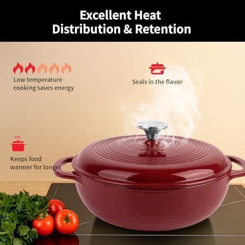 Red enameled 3 quart cast iron braiser — photo 3