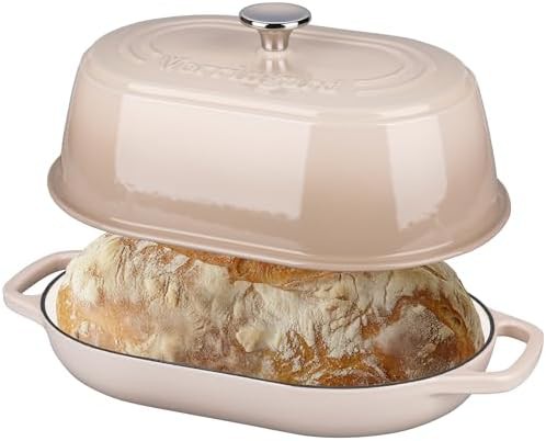 Latte enameled oval bread oven with dome lid