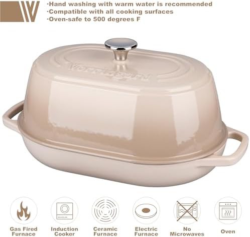 Latte enameled oval bread oven with dome lid — photo 3