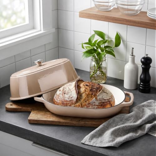 Latte enameled oval bread oven with dome lid — photo 4