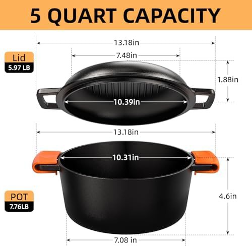 Pre-seasoned five quart pot with skillet lid — photo 3