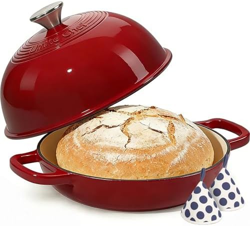 Red six quart artisan bread pot