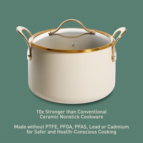 Almond cream ceramic nonstick 8 quart pot — photo 4