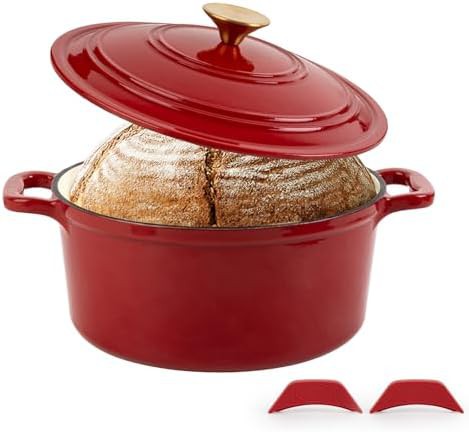 Red enameled round casserole pot