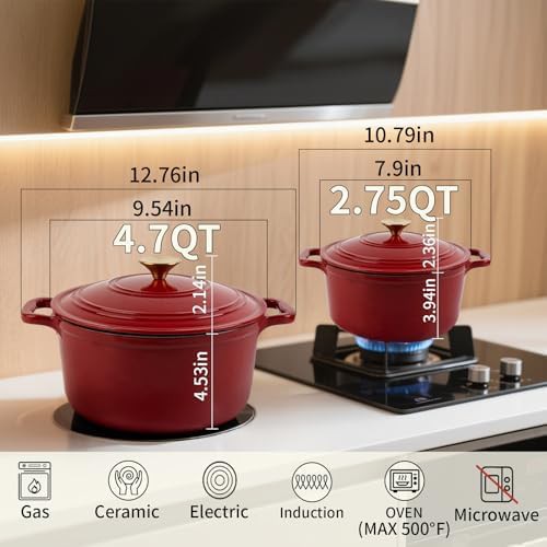 Red enameled round casserole pot — photo 3