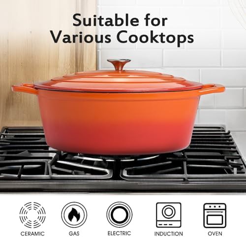 Orange oval enameled oven 8 qt — photo 5