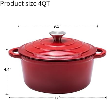 Red enameled round four quart pot — photo 3