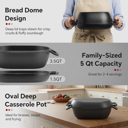 Pre-seasoned oval cast iron combo cooker — photo 3