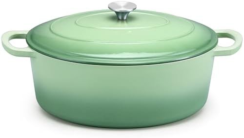 Green oval enameled five quart pot