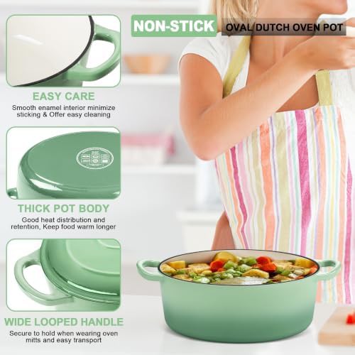 Green oval enameled five quart pot — photo 3